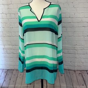 MICHAEL KORS Kirkham Striped Split V-Neck Blouse